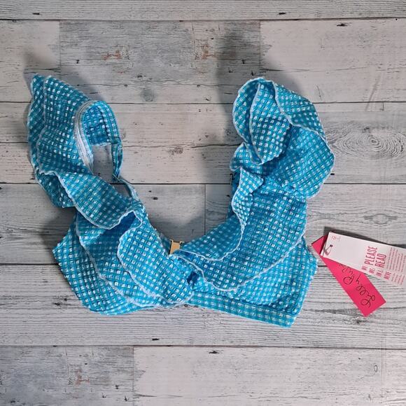 Lilly Pulitzer Aelin Bikini Swim Top Turquoise Oasis Crinkle Gingham 6 - Picture 4 of 10